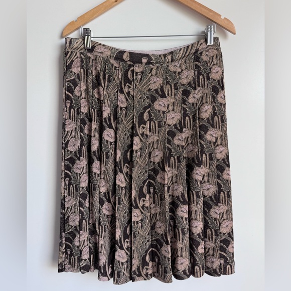 Tory Burch Tilly Skirt Womens Large Metallic Brown Floral Pleated Ribbed Pullon - Picture 1 of 7